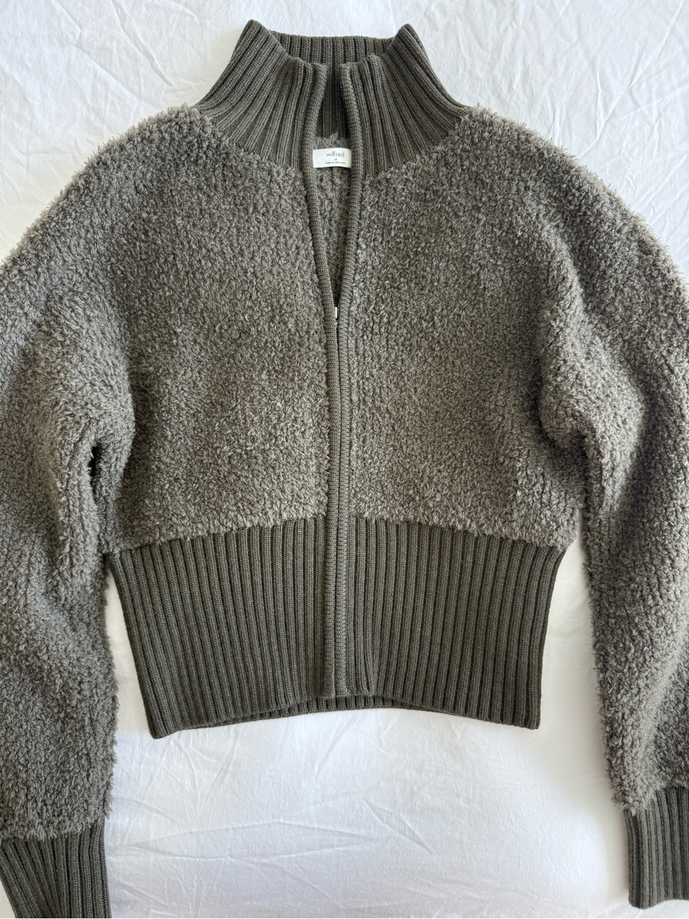Wilfred Olive Green Sherpa Zip-Up Jacket